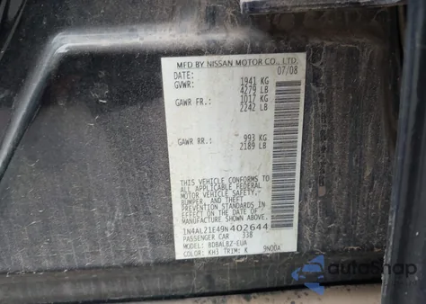 2009 Nissan Altima 2.5 S z USA, uszkodzony, nr VIN 1N4AL21E49N402644